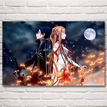 Рамка из цельного дерева 1 панель Sword Art Online Аниме Идео-игры Киригая Кадзуто Искусство Шелковые принты плакатов Домашний декор Живопись Произведения современного плаката 15*20cm(with frame)