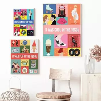 Рамка из цельного дерева 90-х 80-х годов 50-х годов Плакаты Современные принты в стиле поп-культуры Абстрактная минималистская картина на холсте Танец Мультфильм Настенные художественные картины для домашнего декора 15*20cm(with frame)