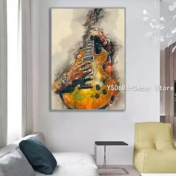 Рамка из цельного дерева, абстрактная электрогитара, винтажная настенная живопись, холст, живопись, постеры и принты, фотографии, декор для дома, спальни, гостиной 15*20cm(with frame)