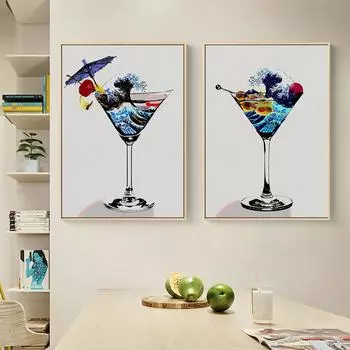 Рамка из цельного дерева, абстрактная японская гора Фудзи, лимонный напиток, настенные художественные фотографии, постеры и принты, холст, живопись для кухни, домашнего декора 15*20cm(with frame)