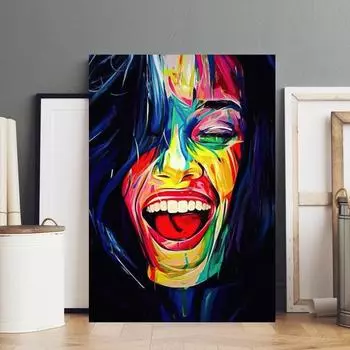 Рамка из цельного дерева, абстрактные красочные улыбающиеся женские картины на холсте, постеры и принты, настенные художественные картины для гостиной, домашний декор 15*20cm(with frame)