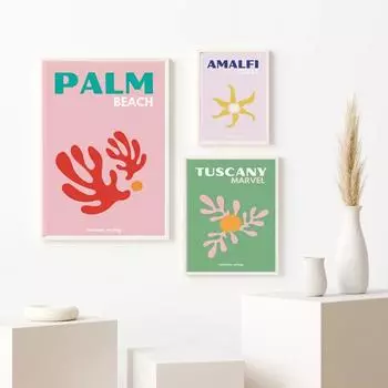 Рамка из цельного дерева Абстрактные пальмовые листья Коралловые путешествия Красочные винтажные постеры и принты Холст в скандинавском стиле Настенная живопись Украшение гостиной 15*20cm(with frame)