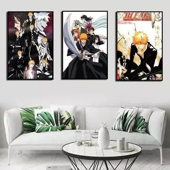 Рамка из цельного дерева, абстрактный отбеливатель, Куросаки Ичиго, Япония, аниме, настенная живопись на холсте, плакаты на скандинавскую тему и принты, картинки для декора гостиной 15*20cm(with frame)