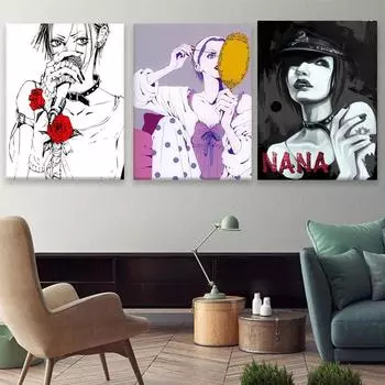 Рамка из цельного дерева, аниме, черный камень, Нана, холст, постер, художественная роспись и настенная живопись, принт, современный семейный декор для спальни, плакаты 15*20cm(with frame)