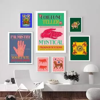 Рамка из цельного дерева Багуа Тигры Зеленые художественные принты Животные Холст Картина Удачи Тигр Плакаты Хиромантия Гадалка Настенные картины Домашний декор 15*20cm(with frame)