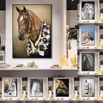 Рамка из цельного дерева, черно-белая лошадь, холст, картина, абстрактные постеры с животными и принты, настенные художественные фотографии, домашний декор для гостиной 15*20cm(with frame)