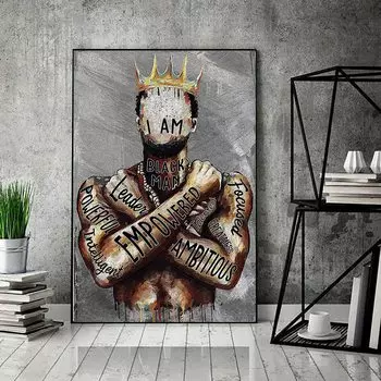 Рамка из цельного дерева, черный человек, настенный художественный постер и изображение с принтом «Я уполномочен королем», мотивационные цитаты, холст, картина для гостиной, домашний декор 15*20cm(with frame)