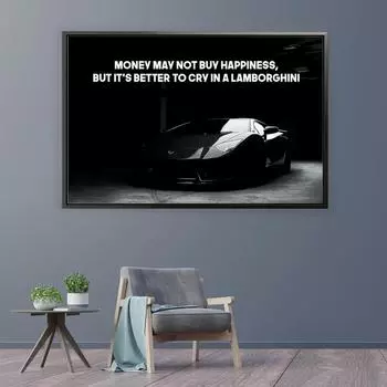 Рамка из цельного дерева, деньги не могут купить счастье, роскошный спортивный автомобиль, мотивационная картина на холсте, настенные художественные принты, картины для спортзала, офиса, домашнего декора 15*20cm(with frame)