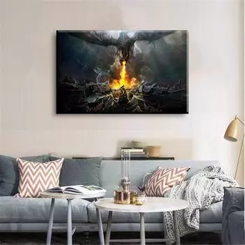 Рамка из цельного дерева, домашний декор, модульная картина на холсте, черное пламя, дракон, игра, живопись, пейзаж, художественная комната, постер, домашняя настенная живопись на холсте 15*20cm(with frame)