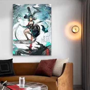 Рамка из цельного дерева Dusk Arknights, холст, картина, настенные художественные постеры, принты, фотографии, украшение для гостиной, домашний декор 15*20cm(with frame)