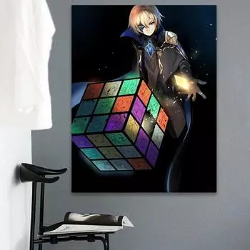 Рамка из цельного дерева Genshin Impact Dainsleif, аниме, печать плакатов, холст, картина, ретро, скандинавское настенное искусство, украшение комнаты, картина для спальни, домашний декор 15*20cm(with frame)