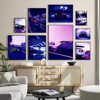 Рамка из цельного дерева, гоночная скорость, супер роскошный спортивный автомобиль, холст, живопись, постеры и принты, настенные художественные картины для гостиной, домашний декор 15*20cm(with frame)