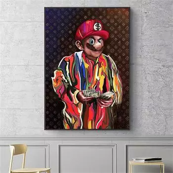 Рамка из цельного дерева, граффити, мотивационный холст и плакат, настенный художественный принт, вдохновляющий клоун, держащий деньги, картина для гостиной, домашний декор 15*20cm(with frame)