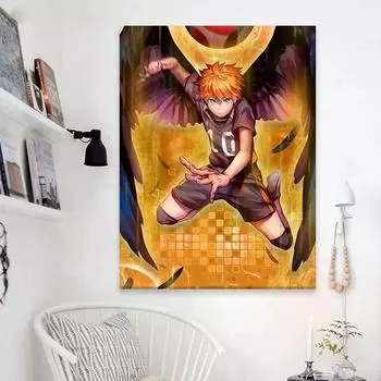 Рамка из цельного дерева Hinata Haikyuu, украшение в стиле аниме, домашний декор, холст, живопись, настенная живопись для гостиной, картины, постеры, принты 15*20cm(with frame)