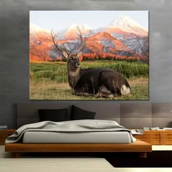 Рамка из цельного дерева, холст, картина для гостиной, настенный художественный постер, 1 панель, олень на снежной горе, современная HD печатная картина, домашняя декоративная картина 15*20cm(with frame)