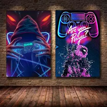 Рамка из цельного дерева, игровая ручка, холст, красочные настенные художественные принты, геймпад, плакат, фотографии для гостиной, игровая комната, домашний декор, подарки для игры 15*20cm(with frame)