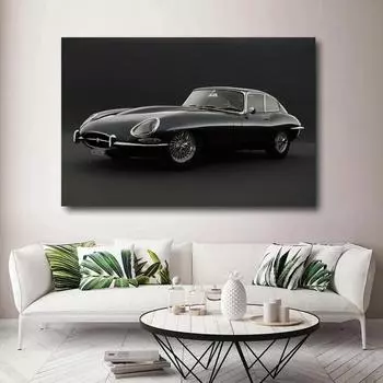 Рамка из цельного дерева Jaguar E-Type, черный автомобиль, ретро постеры с автомобилями, холст с принтом, настенное искусство для домашнего декора, украшения для гостиной 15*20cm(with frame)