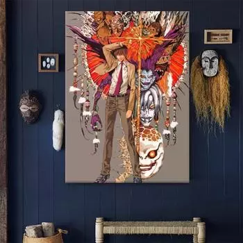 Рамка из цельного дерева, классическая аниме-серия, плакаты «Тетрадь смерти», ретро-плакат, украшение для бара, комнаты, художественные картины на холсте, домашний декор стен 15*20cm(with frame)