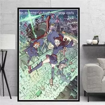 Рамка из цельного дерева, классические аниме, плакаты и принты «Маленькая ведьма», мультяшная настенная живопись на холсте, картины в скандинавском современном стиле, домашний декор 15*20cm(with frame)