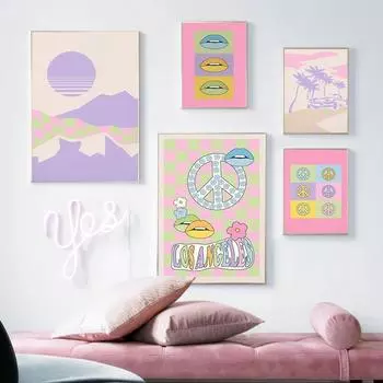 Рамка из цельного дерева Лос-Анджелес Пальма Автомобиль Солнце Гора Эстетика Настенная живопись на холсте Скандинавские современные постеры и принты Абстрактные картины Домашний декор 15*20cm(with frame)