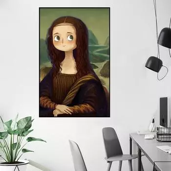 Рамка из цельного дерева, милая ретро знаменитая картина Мона Лиза, холст, живопись, скандинавские постеры и принты, настенные художественные картины для гостиной, домашний декор 15*20cm(with frame)