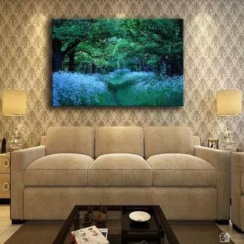 Рамка из цельного дерева Мистические лесные деревья Цветы Тропа Природа Живопись Настенные работы Современный декор для спальни Высококлассный принт на холсте 1 плакат на панели 15*20cm(with frame)