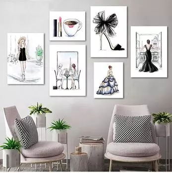 Рамка из цельного дерева, модная девушка на высоких каблуках, помада, ресницы, настенная живопись на холсте, плакаты на скандинавскую тему и принты, картинки для гостиной, домашний декор 15*20cm(with frame)