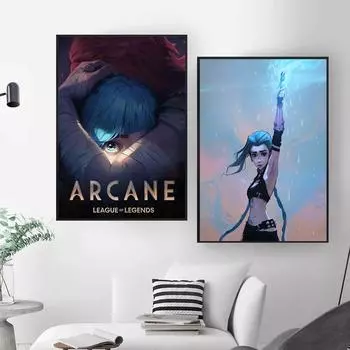 Рамка из цельного дерева, настенное искусство, популярная игра Jinx League of Legends Arcane, постер телесериала, холст, картина для гостиной, любителей игр, домашний декор 15*20cm(with frame)