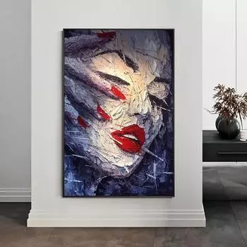 Рамка из цельного дерева, нож-палитра, картина для лица, красные губы, ногти, холст ручной работы, настенные художественные постеры и принты для гостиной, домашний декор 15*20cm(with frame)