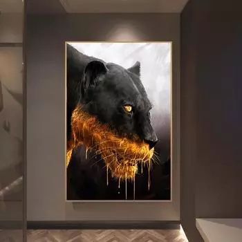 Рамка из цельного дерева Охота Черная Золотая Пантера Роскошный Холст Картина постеры с животными и принт настенные художественные фотографии Гостиная домашний декор 15*20cm(with frame)