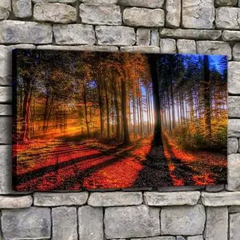 Рамка из цельного дерева, печать на холсте, фотографии, 1 шт., пейзажи природы, осенний сезон, лесные деревья, настенный художественный постер, декоративная картина для гостиной 15*20cm(with frame)