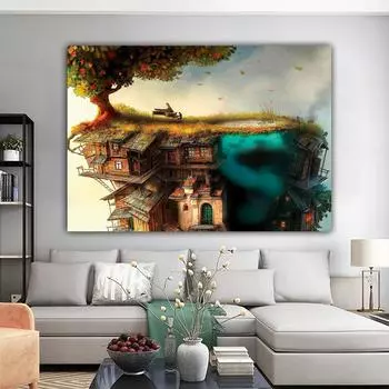 Рамка из цельного дерева, пианист на крыше, сюрреализм, холст, картины, постеры и принты, настенные художественные картины для гостиной, украшения дома 15*20cm(with frame)