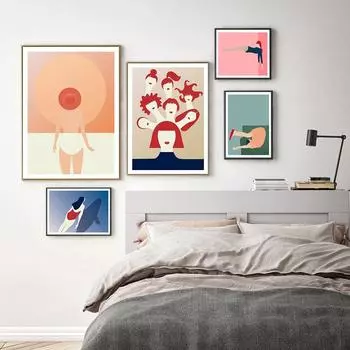 Рамка из цельного дерева, плакаты с скандинавскими девушками и принтом, забавный акробат, холст, картина, настенное искусство, красочные личностные фотографии, современный домашний декор для гостиной 15*20cm(with frame)
