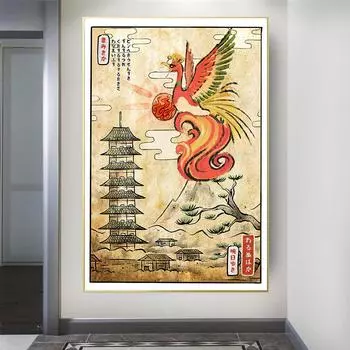 Рамка из цельного дерева, японское аниме, покемон Хо-О, постер, винтажная игра, холст, живопись, настенные художественные принты, декор для гостиной, домашний декор, фреска, фотографии 15*20cm(with frame)