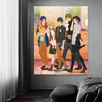 Рамка из цельного дерева, японское аниме Iwatobi, плавательный клуб, настенное искусство, обои для домашнего декора, декоративная настенная картина для гостиной, детские настенные художественные принты 15*20cm(with frame)