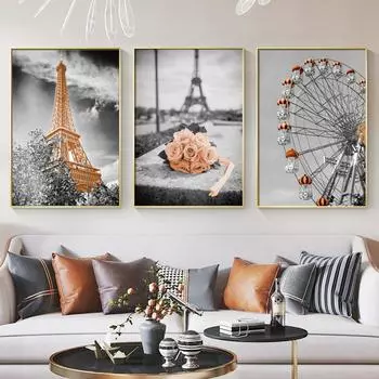 Рамка из цельного дерева Ретро Черно-белая пейзажная художественная картина Домашний декор Скандинавская картина на холсте Настенная живопись Коричневый принт и постер для гостиной 15*20cm(with frame)