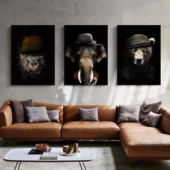 Рамка из цельного дерева Ретро животное Искусство Лев Тигр Холст Картины Стены Искусства Плакаты Печатает Настенную картину для Гостиной Украшения Дома Дома 15*20cm(with frame)