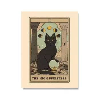 Рамка из цельного дерева, скандинавская абстрактная императрица Таро, настенные художественные картины, холст, картина, солнце, звезда, луна, кошка, постеры и принты для гостиной, домашний декор 15*20cm(with frame)