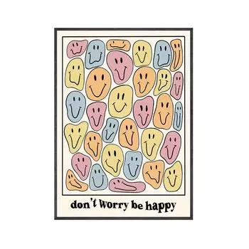 Рамка из цельного дерева, скандинавский современный стиль, не волнуйтесь, будьте счастливы, настенные художественные постеры и принты, мечта, улыбка, холст, картина, эстетическая гостиная, домашний декор 15*20cm(with frame)
