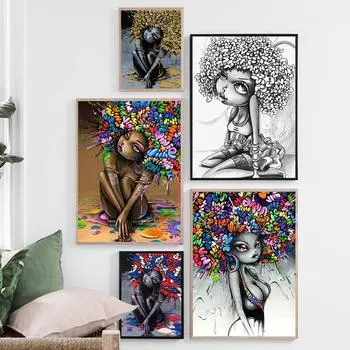 Рамка из цельного дерева, скандинавское граффити, настенная художественная фигура, постер и принт, уникальная прическа, сексуальная девушка, абстрактная картина на холсте для гостиной, домашний декор 15*20cm(with frame)
