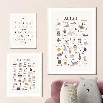 Рамка из цельного дерева Солнечная система Британская карта Алфавит Номер Животные Художественная картина на холсте Плакаты на скандинавскую тему и принты Настенные картины для декора детской комнаты 15*20cm(with frame)