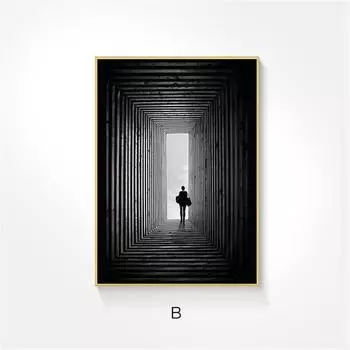 Рамка из цельного дерева, современная скандинавская черно-белая космическая настенная живопись, холст, живопись, постеры, принты, абстрактные изображения зданий для гостиной, домашний декор 15*20cm(with frame)