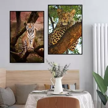 Рамка из цельного дерева, современное настенное искусство, животные, пантера, леопард, холст, картина, настенные панно для гостиной, настенные художественные постеры, принты, домашний Декор Куадрос 15*20cm(with frame)