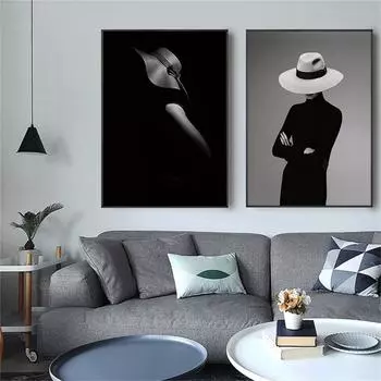 Рамка из цельного дерева, современные сексуальные черно-белые женские картины на холсте, настенные художественные постеры и принты, фотографии для гостиной, домашний декор 15*20cm(with frame)