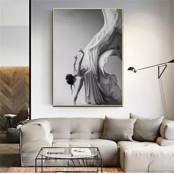 Рамка из цельного дерева, современный балет, танцующая девушка, холст, картина, плакат и рисунок, настенное искусство, черно-белые фотографии для гостиной, домашний декор 15*20cm(with frame)