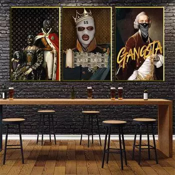 Рамка из цельного дерева в маске, Корона, человек, деньги, ретро-плакат, скандинавская роскошная модная картина на холсте, винтажная дворцовая настенная картина для декора гостиной 15*20cm(with frame)