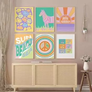 Рамка из цельного дерева в стиле бохо, красочные принты, плакат, ретро-мультфильм, настенное искусство, пастельные цитаты, холст, картина, скандинавская картина, детская комната, офис, украшение для дома 15*20cm(with frame)