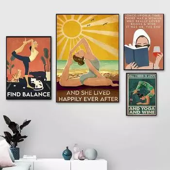 Рамка из цельного дерева, винтажная современная минималистичная картина на холсте, йога, тело, поиск баланса, настенная художественная печать и постеры, фотографии, украшение для гостиной, дома 15*20cm(with frame)