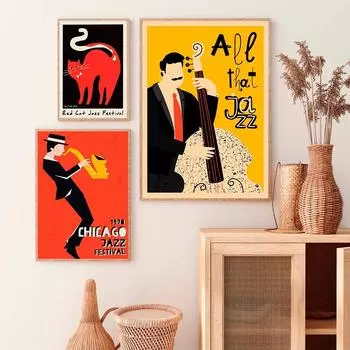 Рамка из цельного дерева, винтажный фестиваль, международный джаз, плакаты, музыка, ретро-принты, стильный журнал, настенная живопись на холсте, картины для гостиной 15*20cm(with frame)