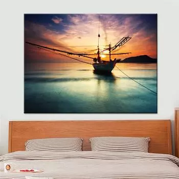 Рамка из массива дерева 1 панель Закат Корабль в сумерках Спокойное море Плакат Современная домашняя стена Декоративный холст Картина Искусство HD Печать Живопись Произведения искусства 15*20cm(with frame)